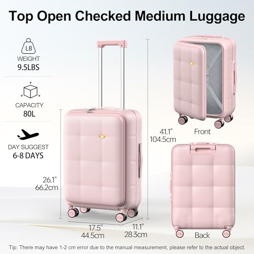 24 Inch Checked Luggage Hard Shell Suitcase Top Opening Suitcases (24 Inch / Pink)
