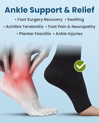 Ankle Compression Sleeve with Cooling Effect (Arctic Black / 20-30mmHg / 1 Pair / Large)