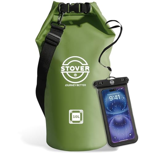 5/10/25/30/40L Waterproof Dry Bag, Medium Lightweight Roll Top Dry Bag Backpack w/Waterproof Phone Case, Kayaking, Travel, Hiking, Fishing, Tubing, Camping, the Beach, Men/Women (Green) (5/10l Green / 10L)