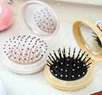 Cloud Travel Hair Brush Pocket Comb with Mini Mirror Portable Compact Folding Hair Brushes Round Mini Compact Massage Comb for Girls and Women, Styling Tools and Appliances, Hair Combs (2H964)