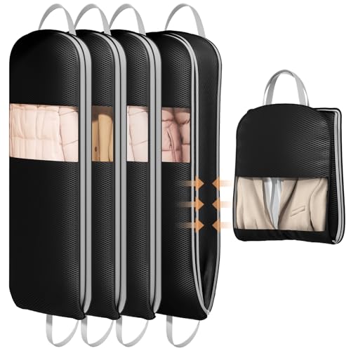 4 Pack 54" Garment Bags for Hanging Clothes (Black / 54" 4 Pack)