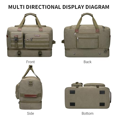Duffle Bag for Men 60L Travel Canvas Weekender with Toiletry Bag (Army Green)