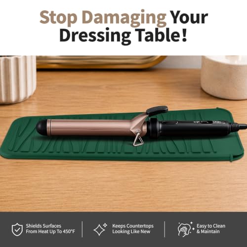 Heat Resistant Silicone Mat for Hair Straightener Curling Wand (1 Pack / Hunter Green)