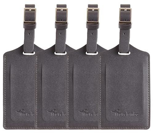 8 Pack Leather Luggage Tags for Suitcases Travel Tag (Deep Grey)