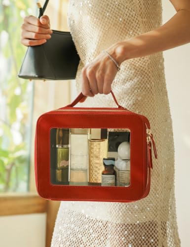 Clear Large Makeup Bag Mahjong Tile Bag with Zipper and Handle Red (Red / Large Luxe)