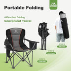 Folding Camping Chair Oversized Heavy Duty Padded Outdoor Chair (Black / Twin Pack)