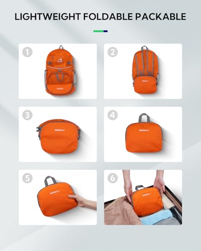 Small Lightweight Packable Hiking Backpack Foldable Travel Daypack (G-orange / 25L)