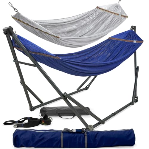 Heavy Duty Hammock with Stand 600lbs for Indoor Outdoor (Combo - Blue)