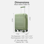 Carry On Luggage 22x14x9 Airline Approved Hardside 20 Inch Suitcase (Bamboo Green / 20 Inch EXT)