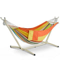 LazyDaze Hammocks Double Hammock with Stand (White Frame- Orange Green)