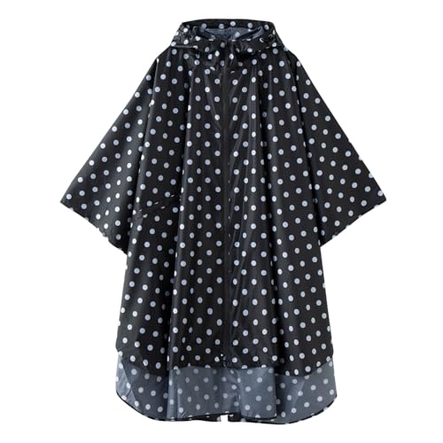Cloak raincoat Unisex poncho Adult hooded men and women with pockets Mountaineering hiking rainstorm prevention (One Size / Black Point)