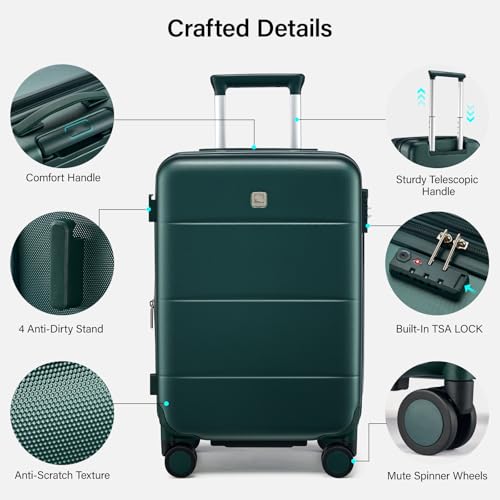 Carry On Luggage 22x14x9 Airline Approved Hardside 20 Inch Suitcase (Blackish Green / 20 Inch EXT)