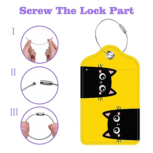 Set of 2 Luggage Tags Two Black Kitten Face Head Leather Suitcases Tag with Privacy Cover Stainless Steel Loop and Address Card for Women Men Travel (Two Black Kitten Face Head)