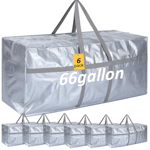 6 Pcs 66 Gallon Extra Large Moving Bags Heavy Duty Storage Bag (66 Gallon / Silver)