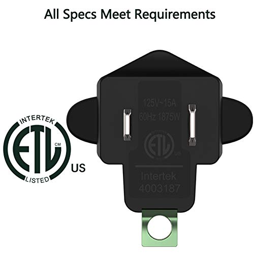 2 Pack ETL Listed 3 Prong to 2 Prong Adapter Converter (2 Pack / Black)