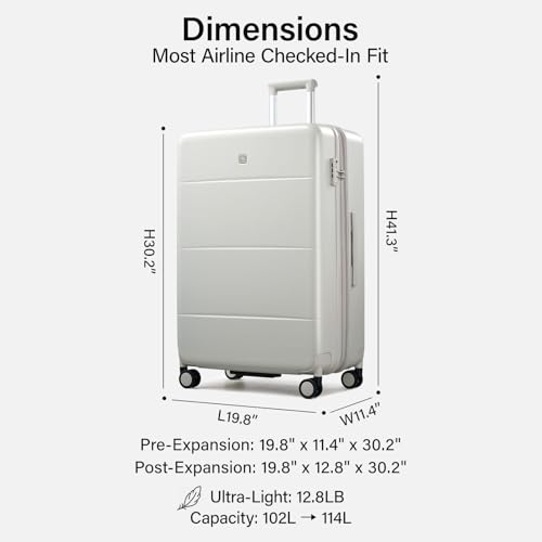 Expandable Large Checked Luggage (Smoke White / 28 Inch EXT)