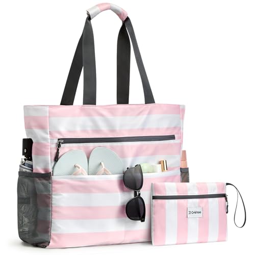 Beach Bag Waterproof Sandproof Large Capacity Foldable for Women (Pink White / 35L)