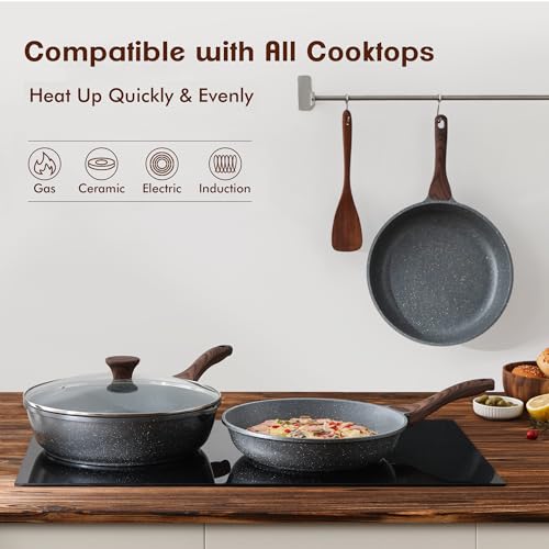 Nonstick Frying Pans (Gray / 8+9.5+11 Inch)