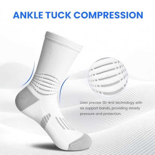 Crew Compression Socks Athletic Running Socks for Men Women Plantar Fasciitis Relief 3 Pairs (Medium / Grey(stripe 3 Pairs))
