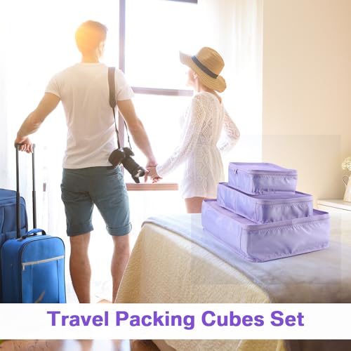 2 Packs Travel Packing Cubes 10 Pcs with Shoe Bags Purple (Purple)