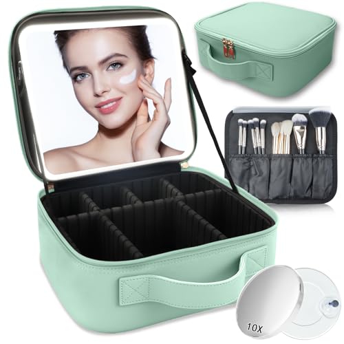 Makeup Bag with Led Mirror (Light Green / with LED mirror and a 10x mirror)