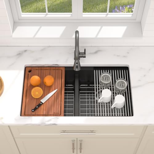33"x19" Matte Black Undermount Double Bowl Workstation Kitchen Sink (Matte Black / 33" (50/50))