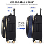 Softside Carry On Luggage 20 Inch Expandable Carry On Luggage 22x14x9 Airline Approved with Spinner Wheels & TSA Lock (Black)