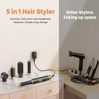 5-in-1 Hot Air Styler & Blow Dryer Brush Set - 700W Gentle Temperature Hair Multi-Styler with Auto-Wrap Curlers & Round Brush for Fine, Thin, or Damaged Hair, 100-120V US Outlet Only (Black Gold)