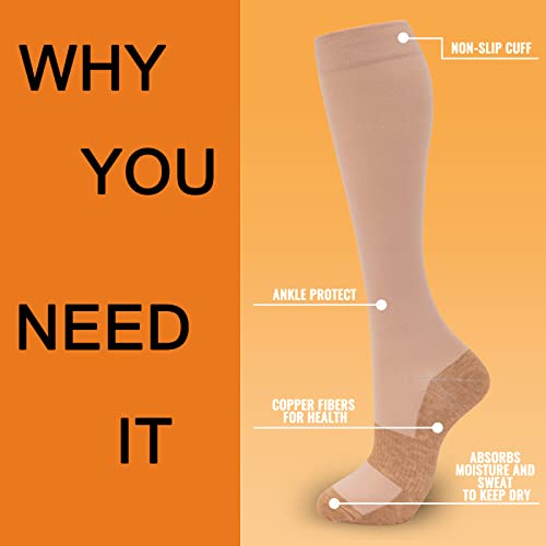 8 Pairs Compression Socks for Men & Women 20 (Large-X-Large / 26-8 Pairs-black/White Copper)