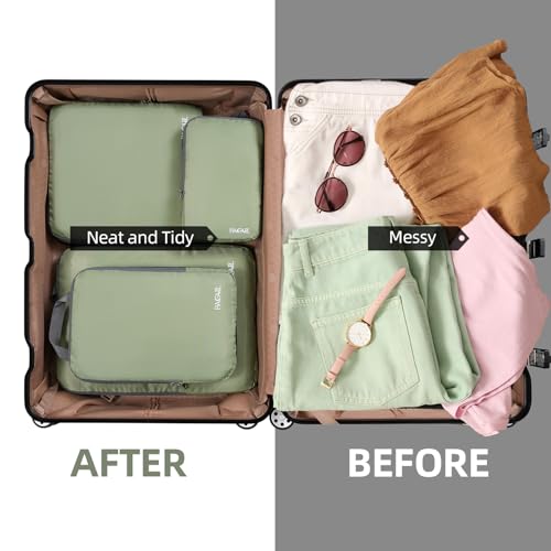 4 Set/6 Set/8 Set Compression Packing Cubes Travel Accessories Expandable Packing Organizers (Cloth Pattern, 4-Matcha Green) (4-Matcha Green / Cloth Pattern)