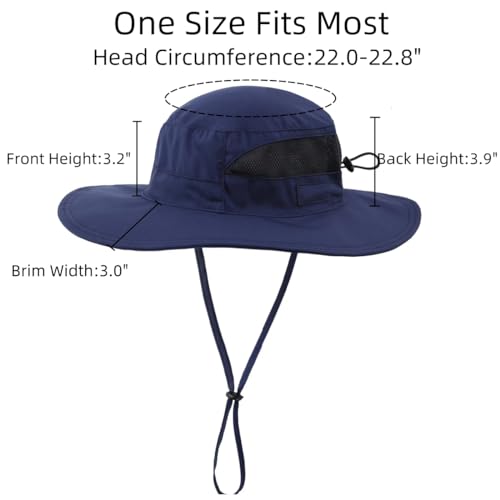 Womens Outdoor Mesh Boonie Sun Hat Summer Wide Brim UV Protection Fishing Hat Safari Cap Navy Blue (Large / Navy Blue)