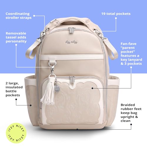 Boss Plus Large Diaper Bag Backpack with 19 Pockets (Oat)