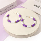 Game Day Earrings Football Baseball Earrings for Women Sports Team Heishi Hoop Earring Football Accessories Outfits Cheer Mom Essentials Fall Sports Must Haves Cheer Gifts (Purple White)