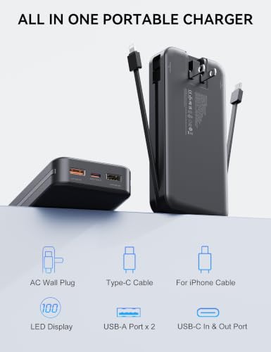 Portable Charger 20000mAh Fast Charging w (Jet Black)