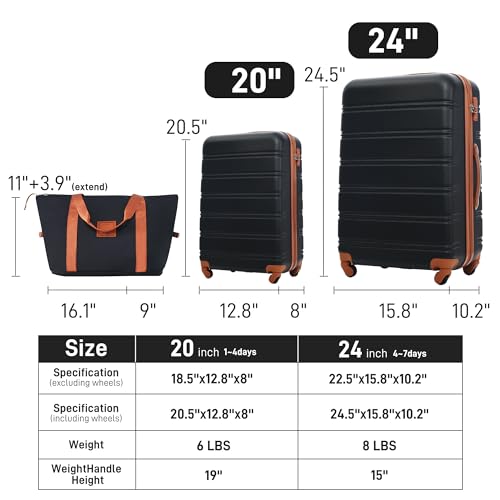 Luggage sets of 2 Piece (Luggage Set With Bags / Black and Brown-1(20+24+bag))