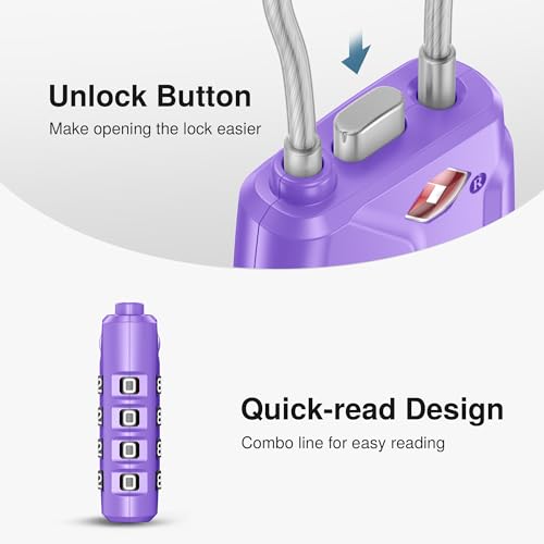 2 TSA Approved Luggage Locks 4 Digit Code Cable Lock Basic Purple (Basic Purple)