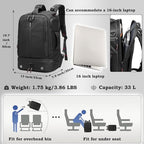 16 Inch Laptop Backpack Water Resistant Carry On Daypack Backpack Anti Theft Travel Rucksack Backpack with Shoe Compartment Shoulder Strap for Men Women (Black)