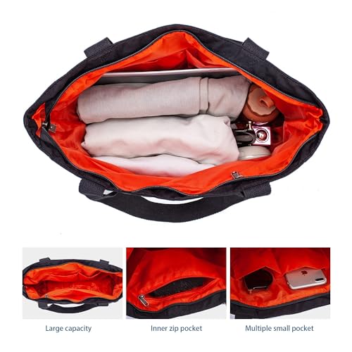 Large Capacity Foldable Tote Bag With Zipper (Burgundy)