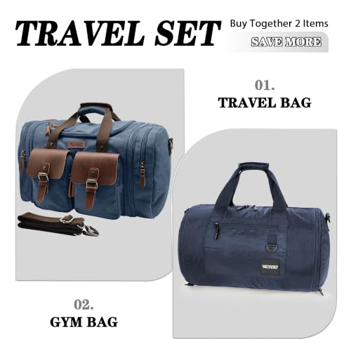 Gym Bags for Men & Expandable Canvas Duffle Bag (Blue 02 / Large-50L Duffle Bag)