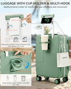 20 Inch Top Opening Carry On Luggage with Cup Holder and USB Ports (Forest Green / 20 Inch Pro)