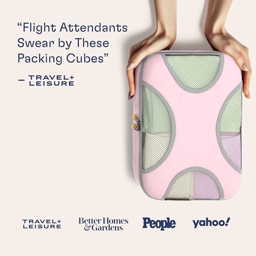 5 Set Packing Cubes for Travel with Laundry Bag (5 Set - Petal Pink / Set of 5)