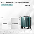 14 Inch Underseat Carry On Luggage with Wheels Hard Shell Suitcases Lightweight Small Luggage for Weekender Mini Suitcase Carry On Bag Travel Luggage for Travel Rolling Suitcase (14 Inch / Blackish Green)