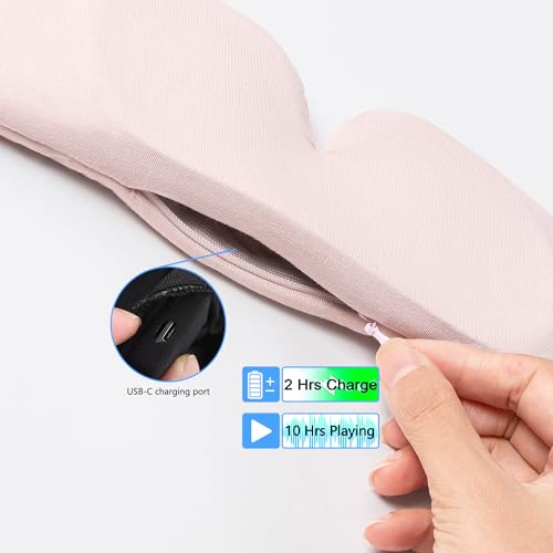 Sleep Headphone Headband Bluetooth 5.2 HD Stereo Noise Reduction Eye Contour Built (Pink)