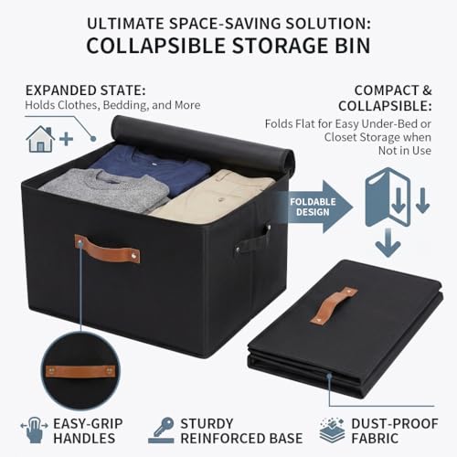 3 Pack Foldable Storage Bin with Lid (Black / M-15L)