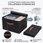 3 Pack Foldable Storage Bin with Lid (Black / XXL-56L)