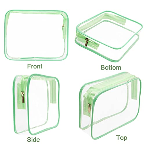 6 Packs Clear Makeup Bags (Green-6PCS (Large+Medium+Small))