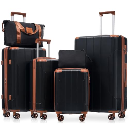 6 Piece Luggage Set (Black Brown / 6-Piece Set)