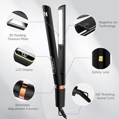 Titanium Flat Iron Hair Straightener and Curler 2 in 1 (Black)