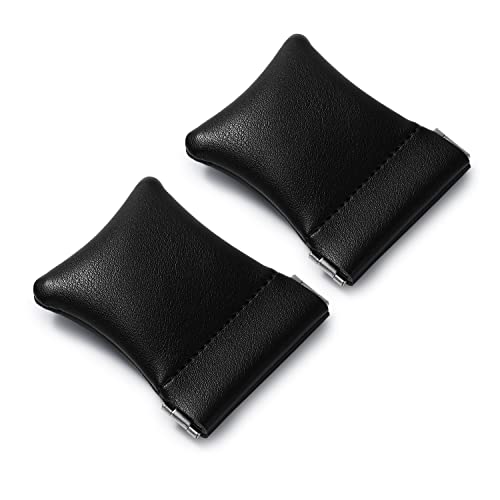 2 Pack Black PU Leather Slim Ring Pouch Squeeze Jewelry Travel Bag (Black / 2.99" x 2.56")