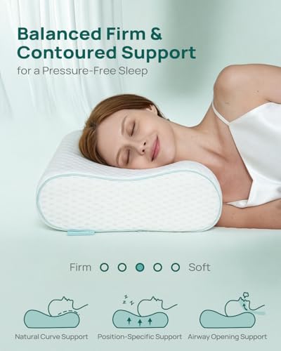 Memory Foam Neck Pillow for Pain Relief (Travel Size: 19"L x 11"W Medium / White)